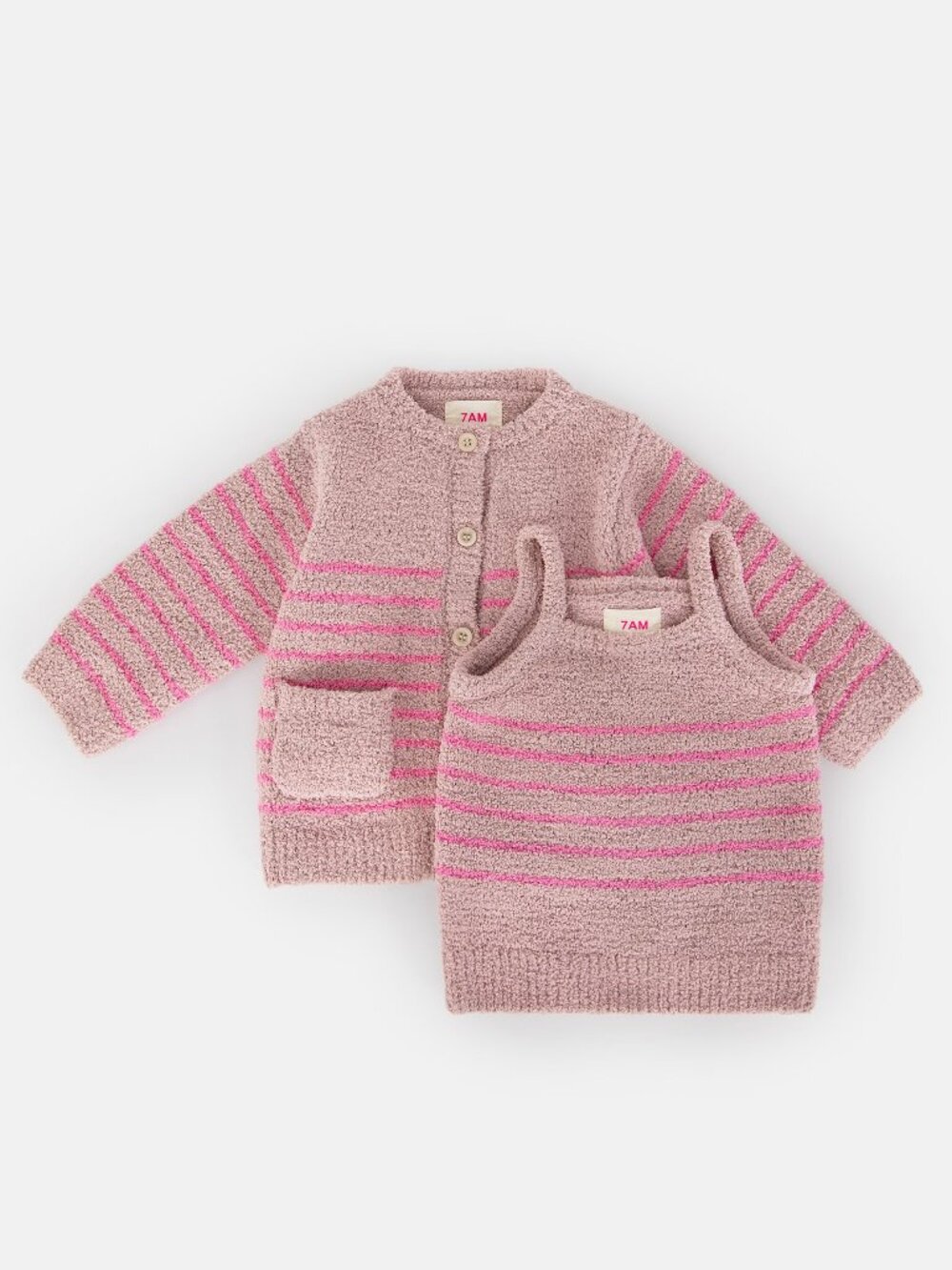 7AM Enfant Fuzzy Cardigan & Cami Set Ash Rose/Pink 0-3M